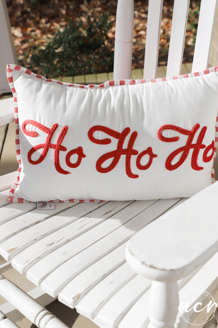 ho ho ho pillow in white rocker