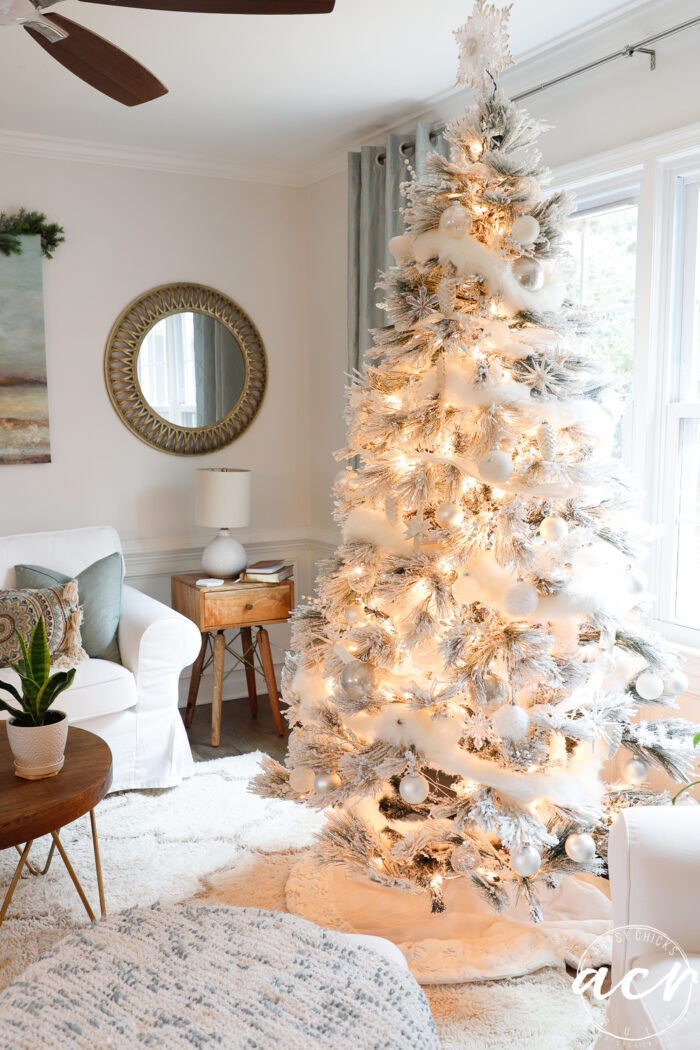 all white tree in morning room
