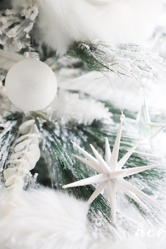 white ornaments up close
