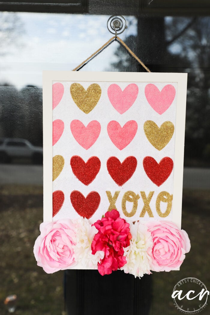 valentines hanger on glass door