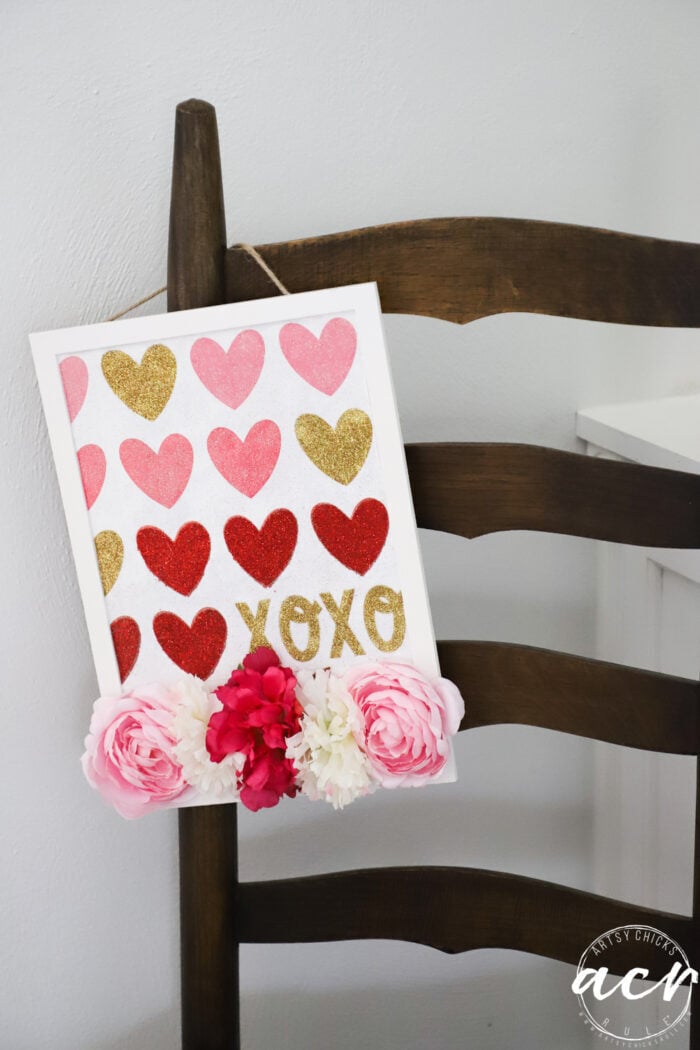 valentines hanger on wood chair