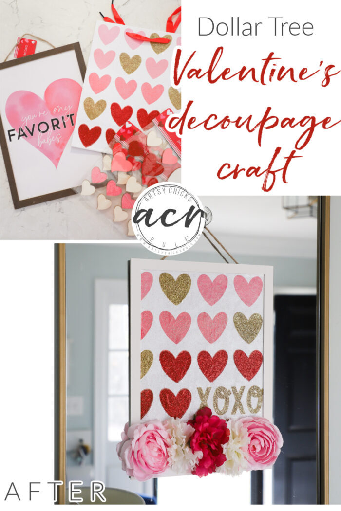 This Dollar Tree Valentine's decoupage door hanger craft is inexpensive and fun to create! artsychicksrule.com