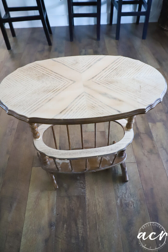 magazine table with sanded top and lower rim