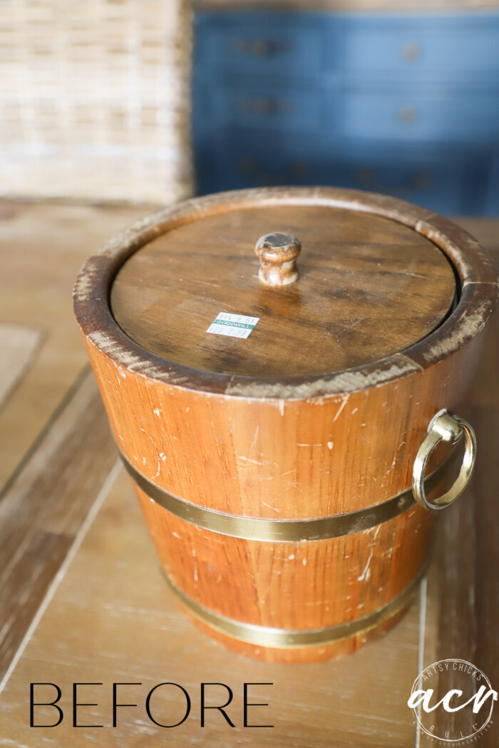 wood ice bucket before on table