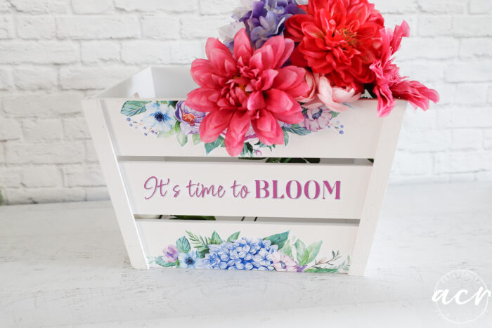 white wood create with colorful flowers 