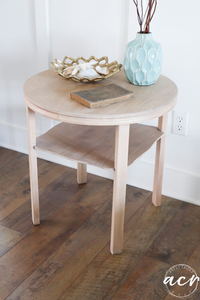 small round side table bleached light