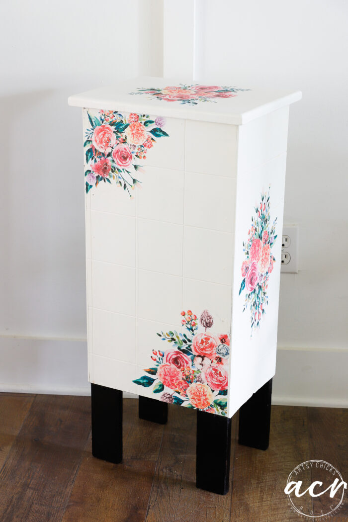 other side of cabinet with floral decoupage