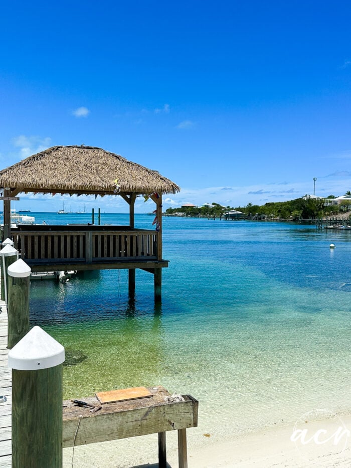 blue green water beach with hut over water