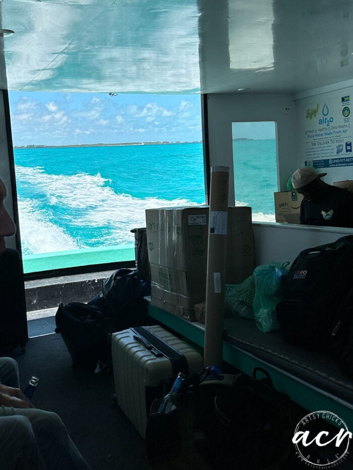 looking out of the back of the ferry