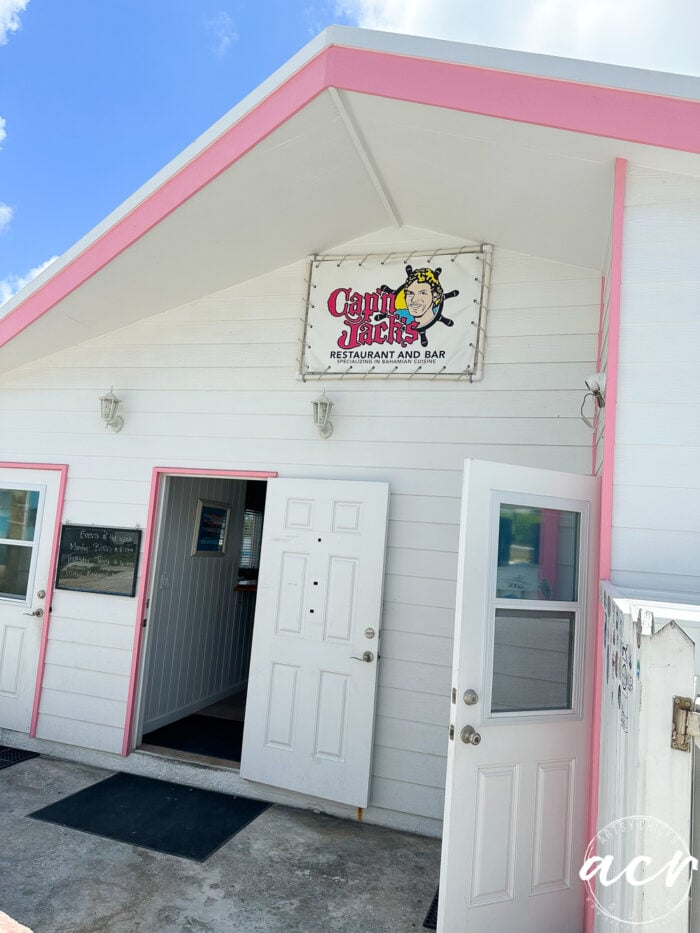 Pink and white building called cap'n jack's