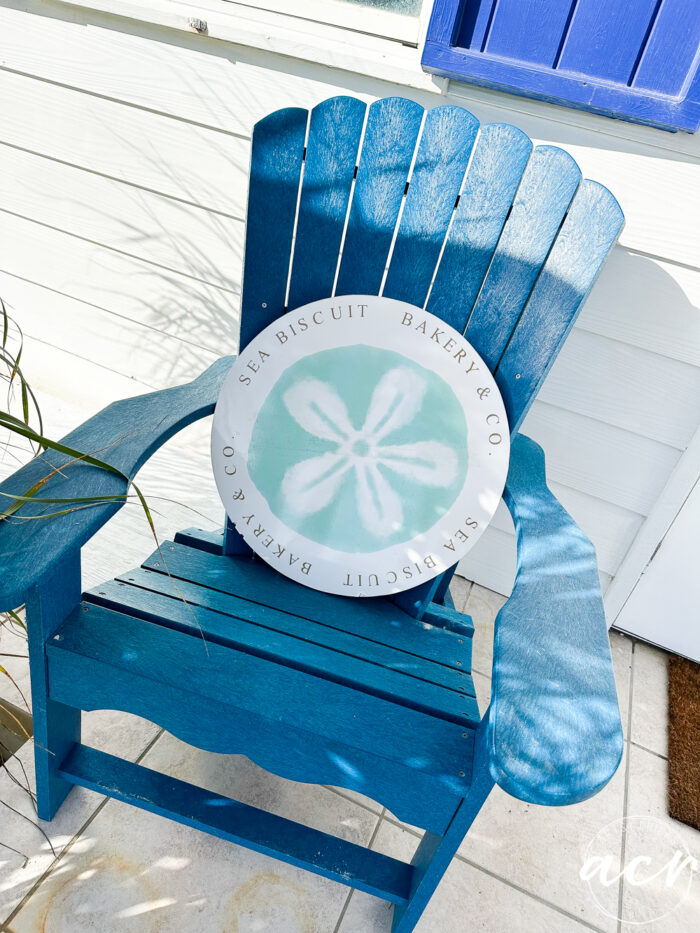 Sea Biscuit Bakery Sign on chair