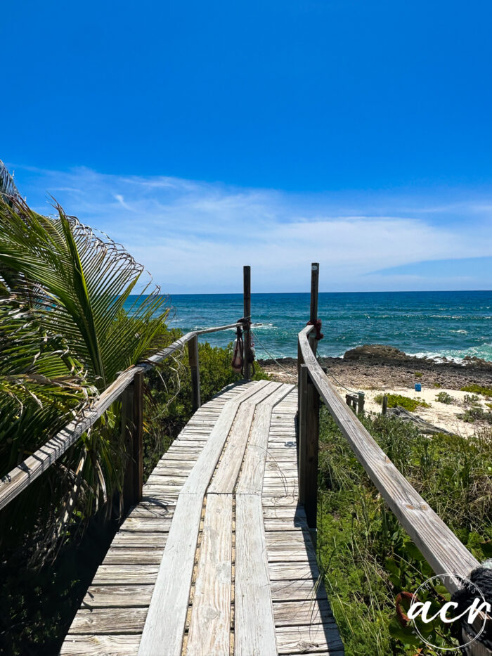 wooden walkway to ocean side of island