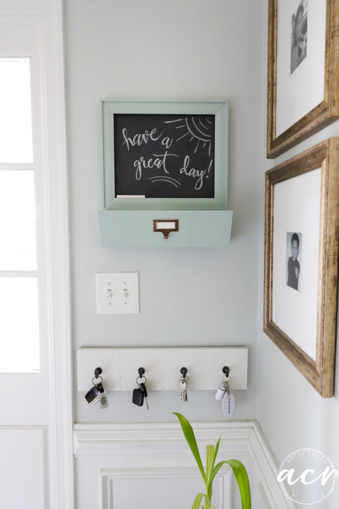 new chalkboard over key rack by front door