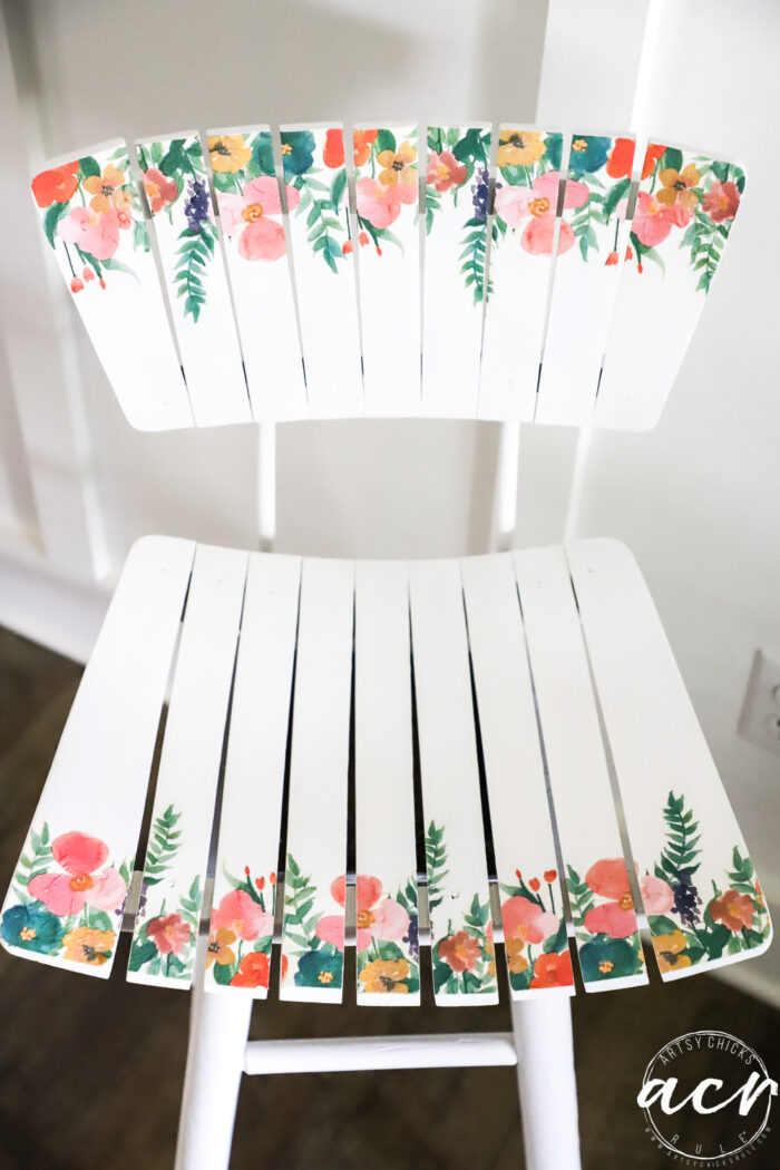 top view of bar stool with napkin decoupage