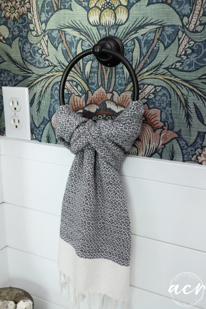 tea towel twisted onto towel ring