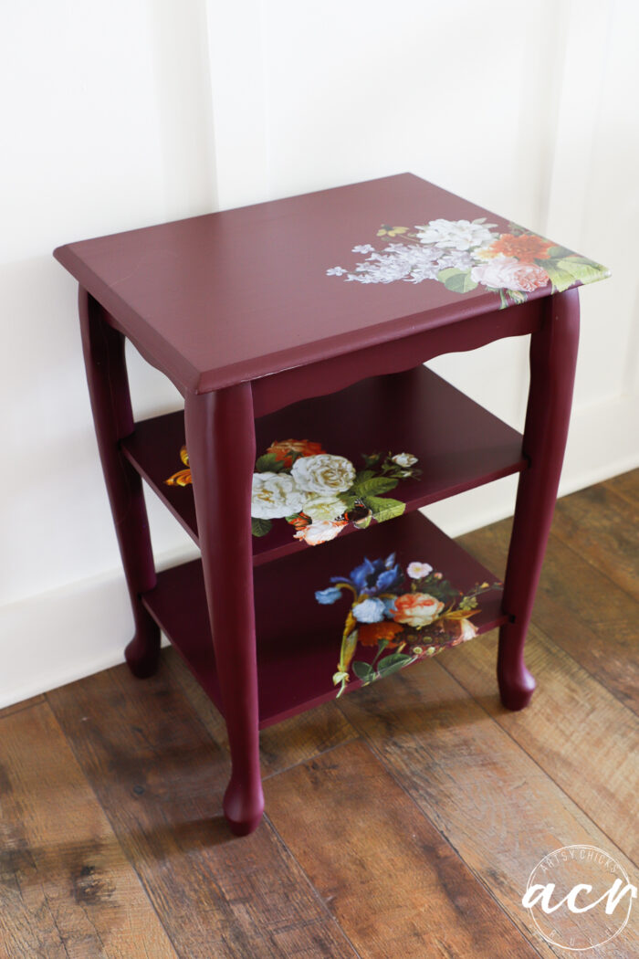 elderberry table painted with transfers