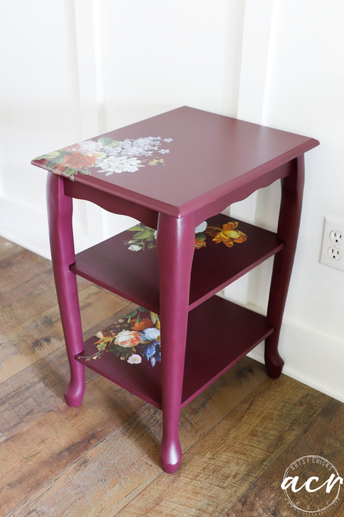 elderberry table painted with transfers