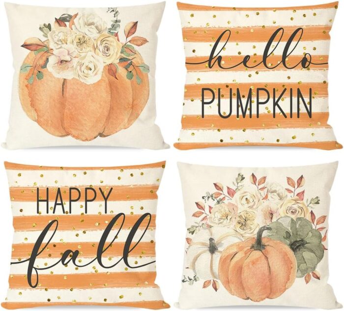 orange striped fall pillow covers and floral/pumpkin covers