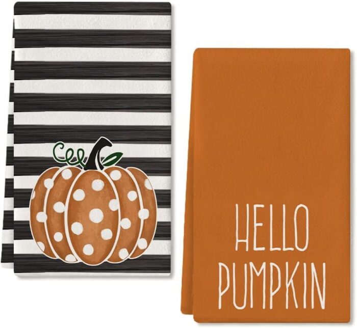 orange and black kitchen towels