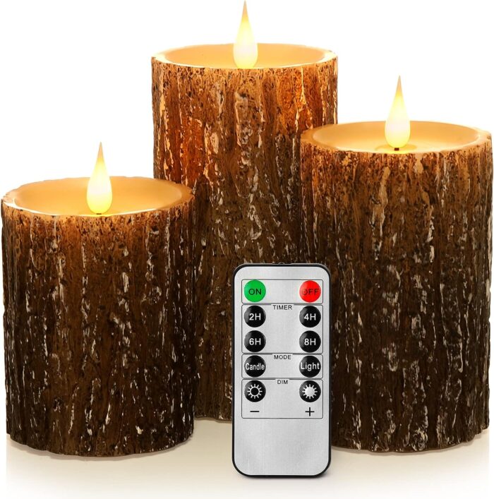 pine bark wood look flameless candles