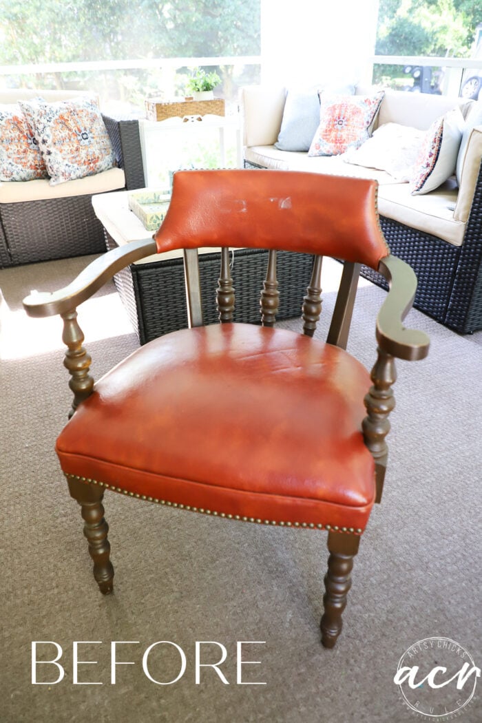 orange vinyl chair on porch