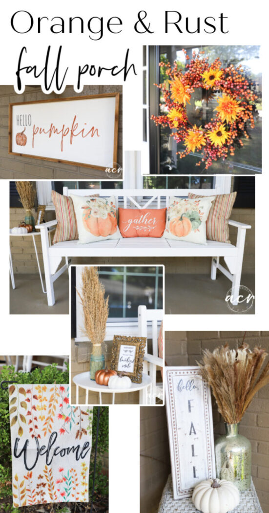 Orange and rust fall porch decor for a more traditional fall look this year! Using mostly what I had or made in years past. artsychicksrule.com