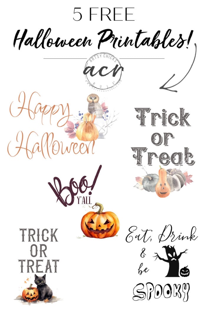 Get these 5 brand new free Halloween printables to use in your Halloween decor or more! Simply download and print! artsychicksrule.com