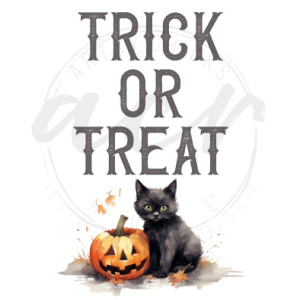 trick or treat with black cat and pumpkin printable