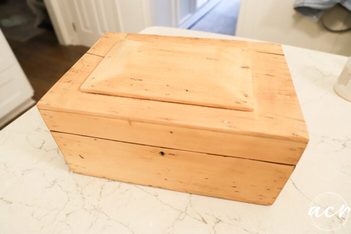 sanded wood box on counter