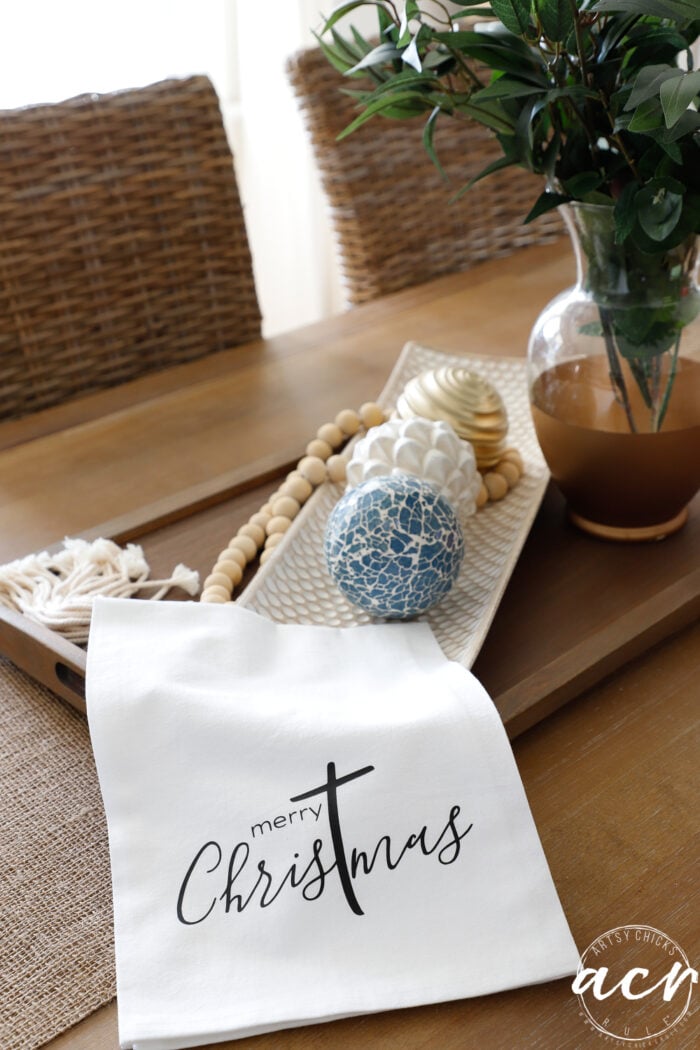 white tea towel on table