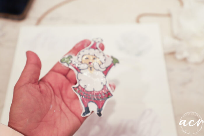 santa with transfer gel on it