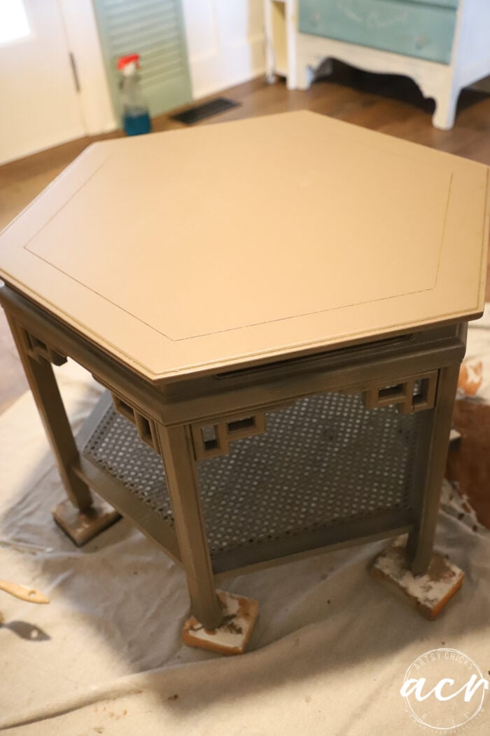 table painted in Wood Wick on blocks and dropcloth