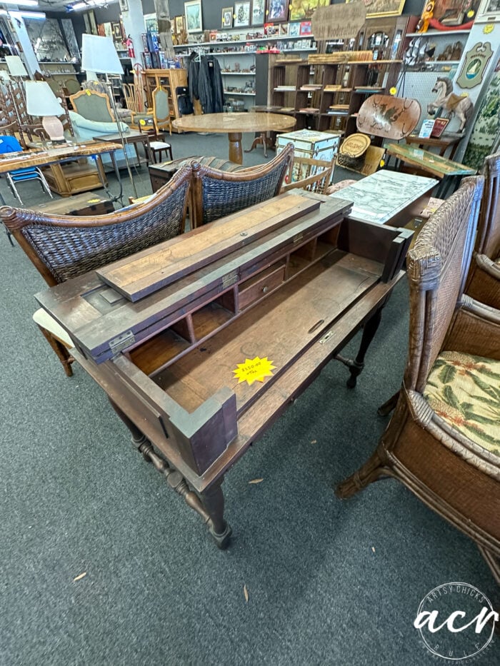 old wood desk with folding top open