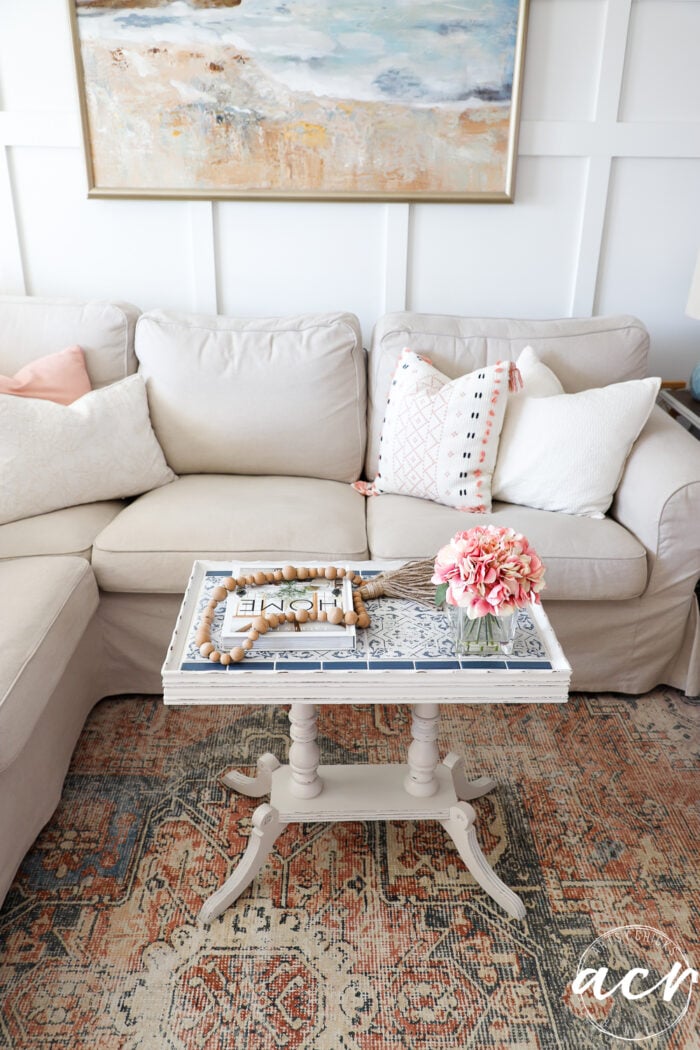 table decorated in front of couch