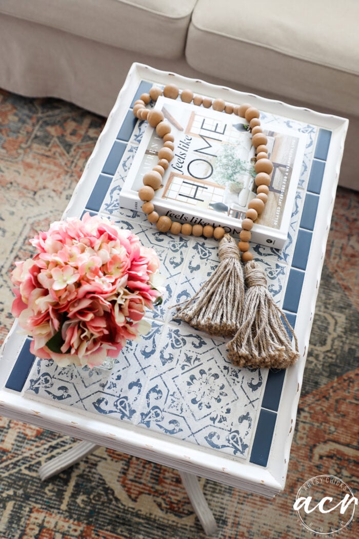 top view of styled tiled table top