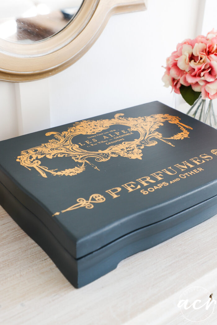 blue flatware box with gold transfer