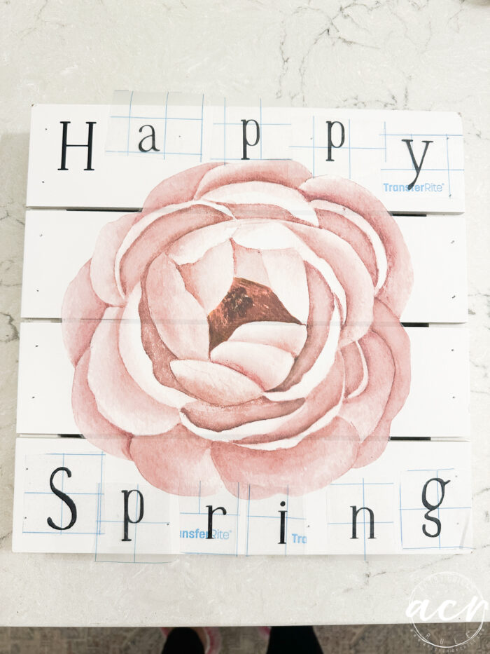pink flower with happy spring letters
