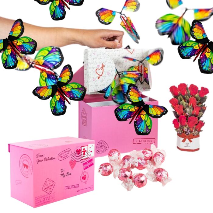 pink box that opens up to butterflies