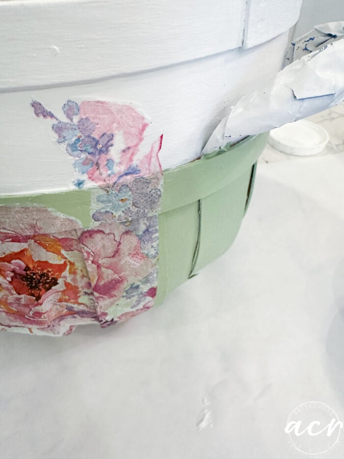 showing side of basket that does not have napkin decoupage