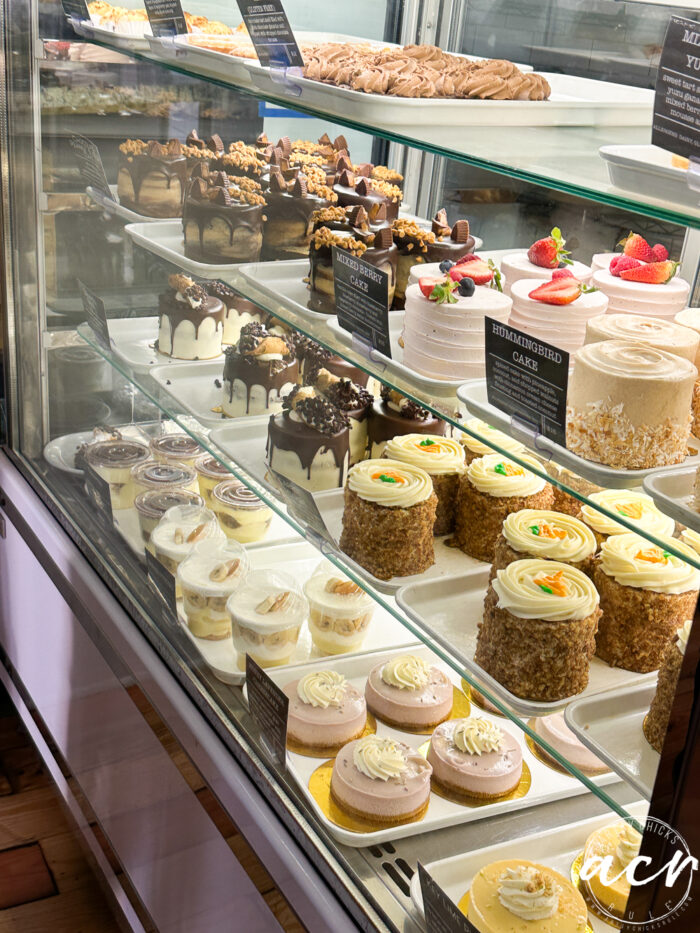 pastries in a glass case