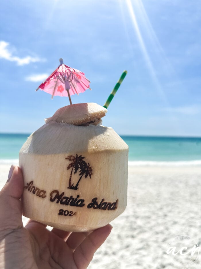 coconut drink with straw and umbrella
