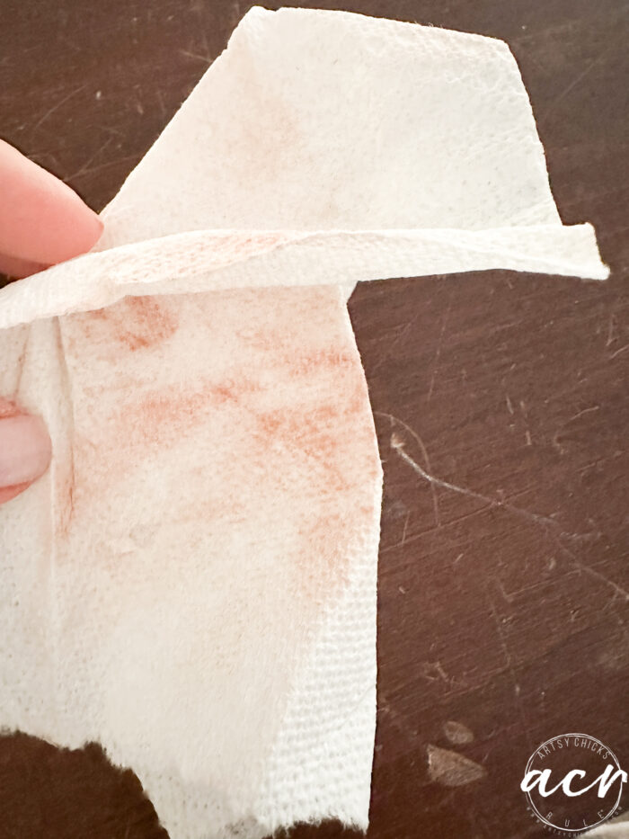 paper towel with red residue