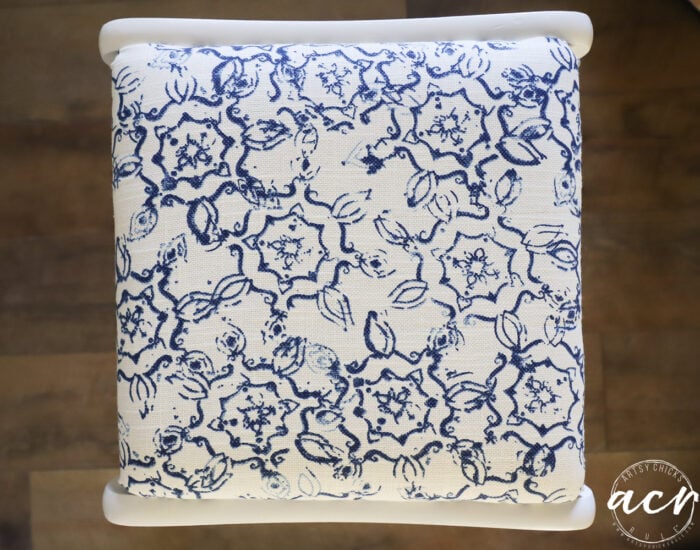 topview of blue and white fabric on footstool