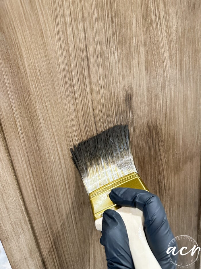 brushing the stain to give grain marks