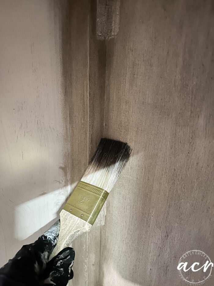 pulling brush through stain for wood grain effect