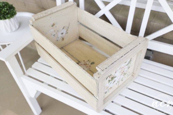 crate on white bench