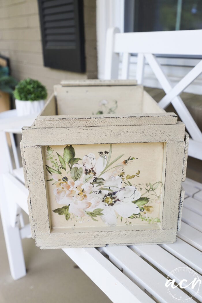 transfer sitting on white bench