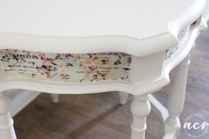 top side view of table