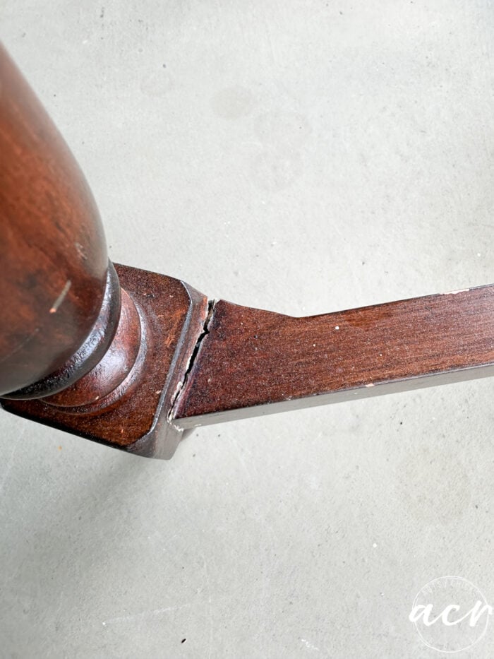table leg with crack