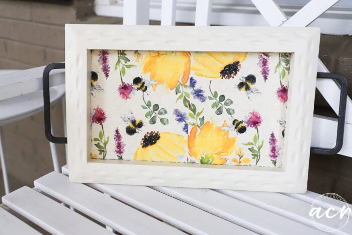 front of tray finished with bee napkin and flowers napkin